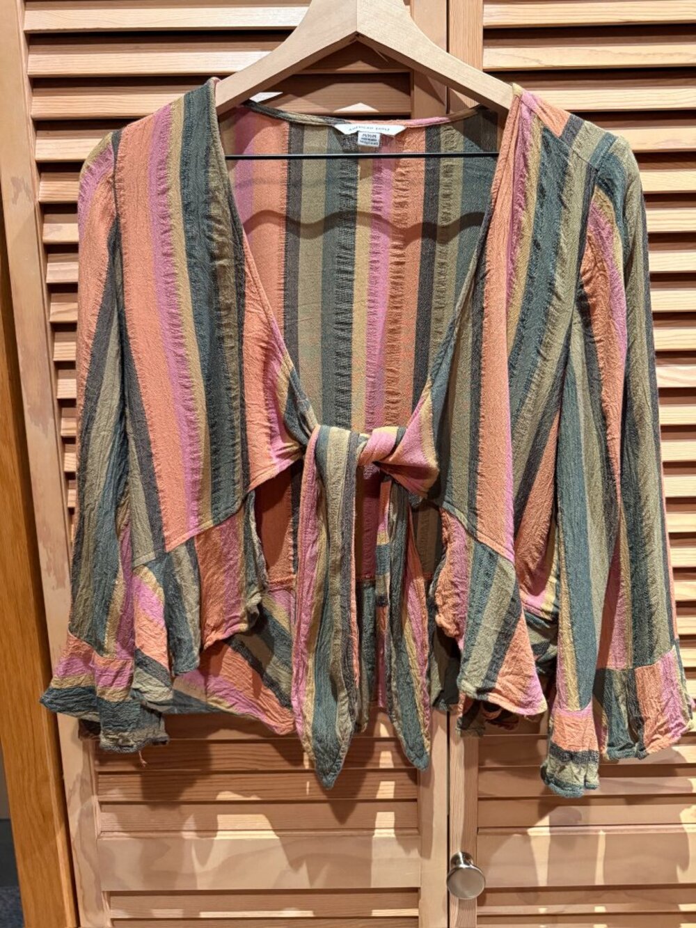 American Eagle wrap crop top in colorful stripes